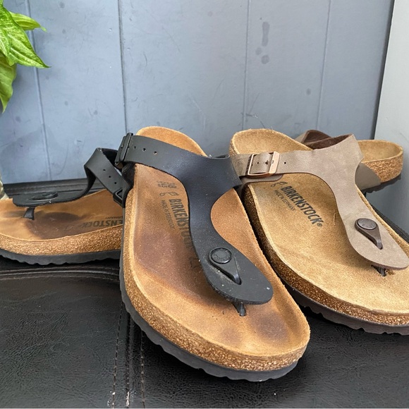 LOT 2 Pre-owned Birkenstock Gizeh Black and Brown Slip-On Sandals 38/7 Women’s - Picture 9 of 9